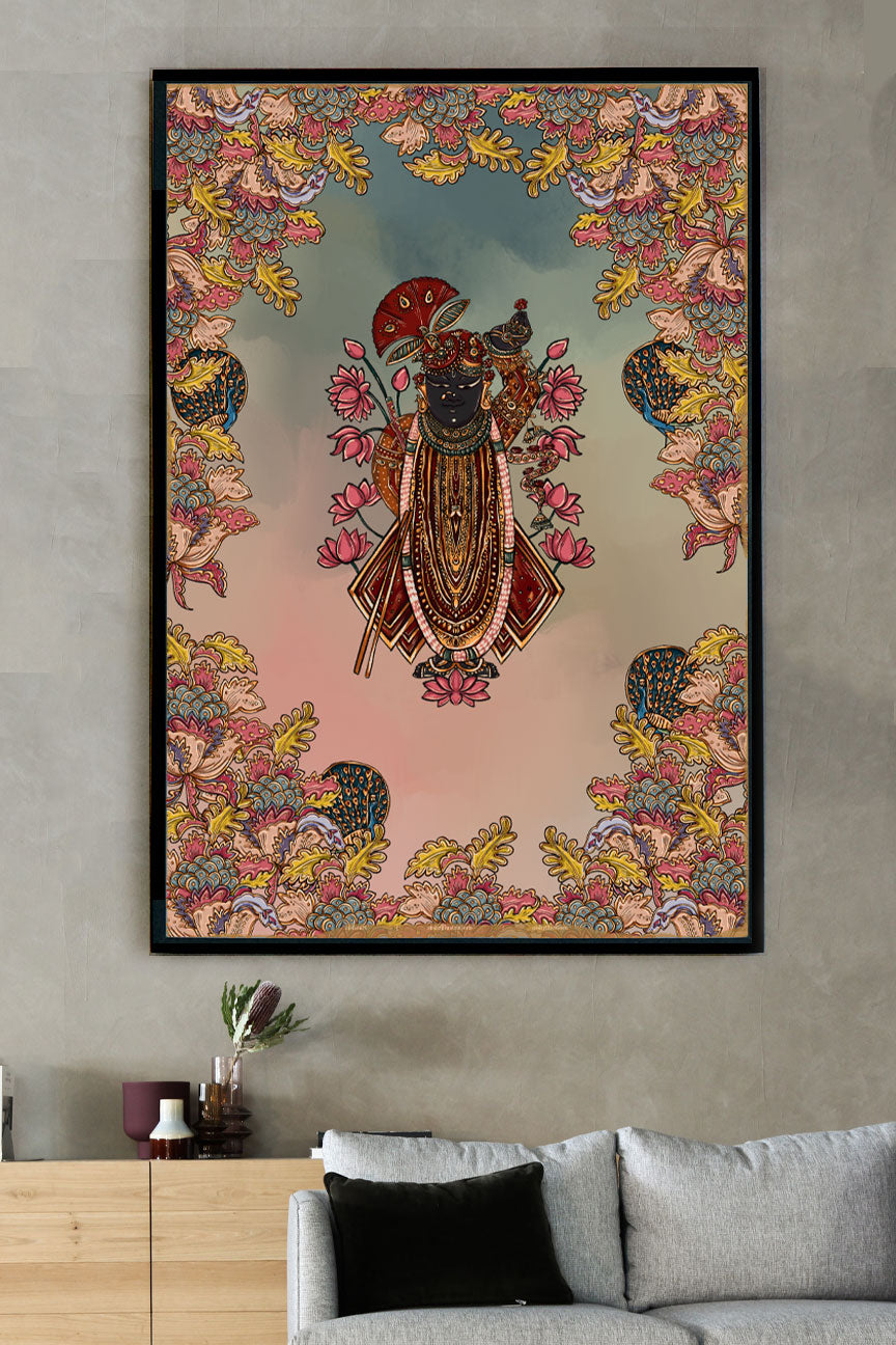 Pichhwai 9 - Srinathji in pink sky