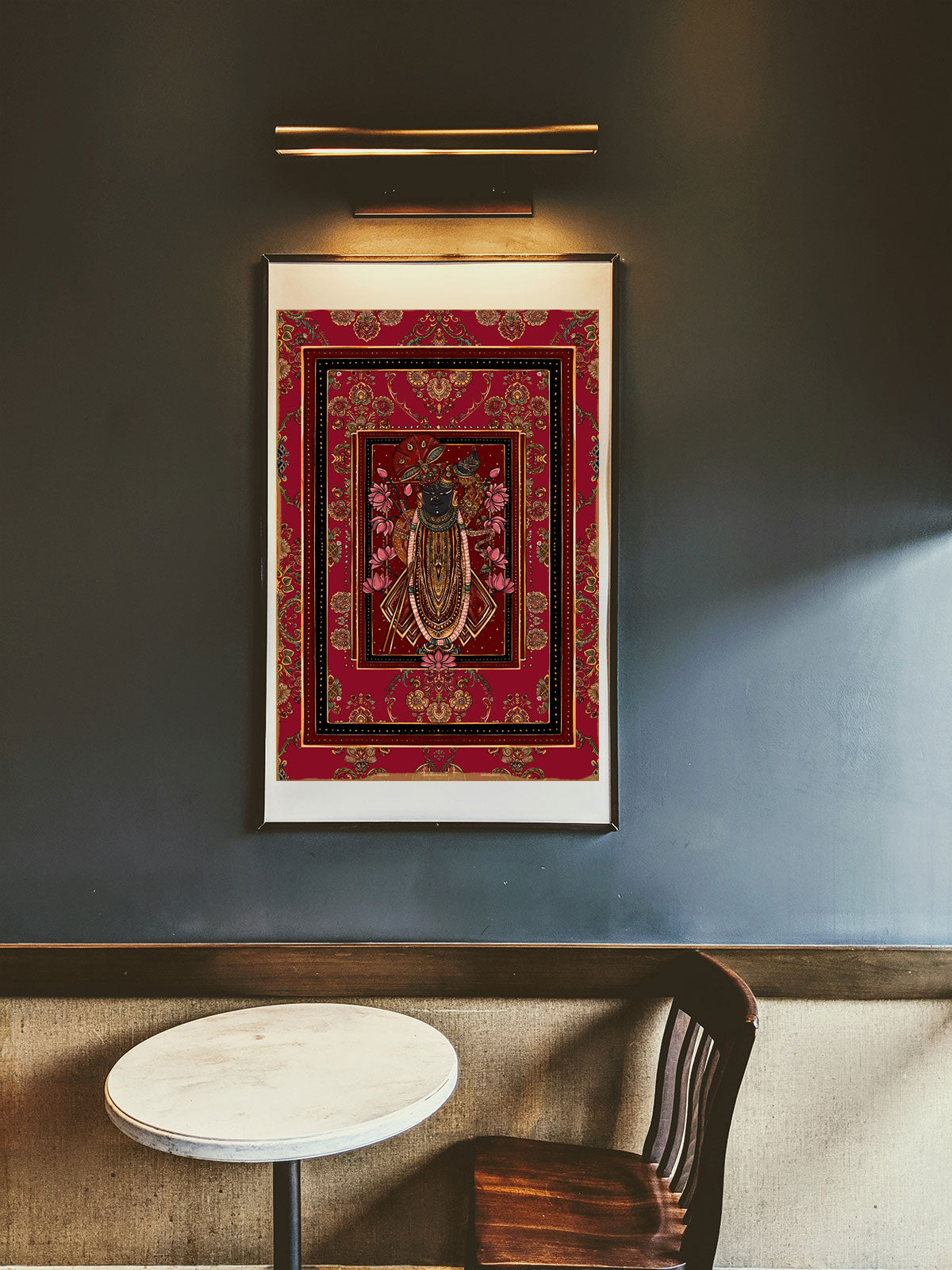 Pichhwai 12 - Srinathji set in a red background