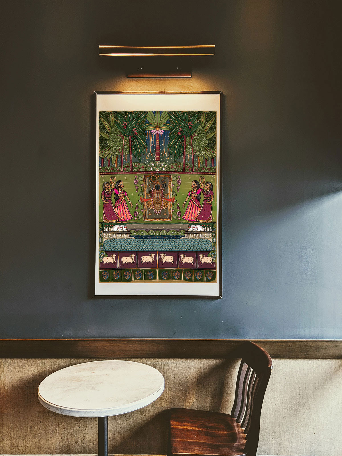 Pichhwai 2 - Srinathji with Dancing Gopis, set in the night sky.