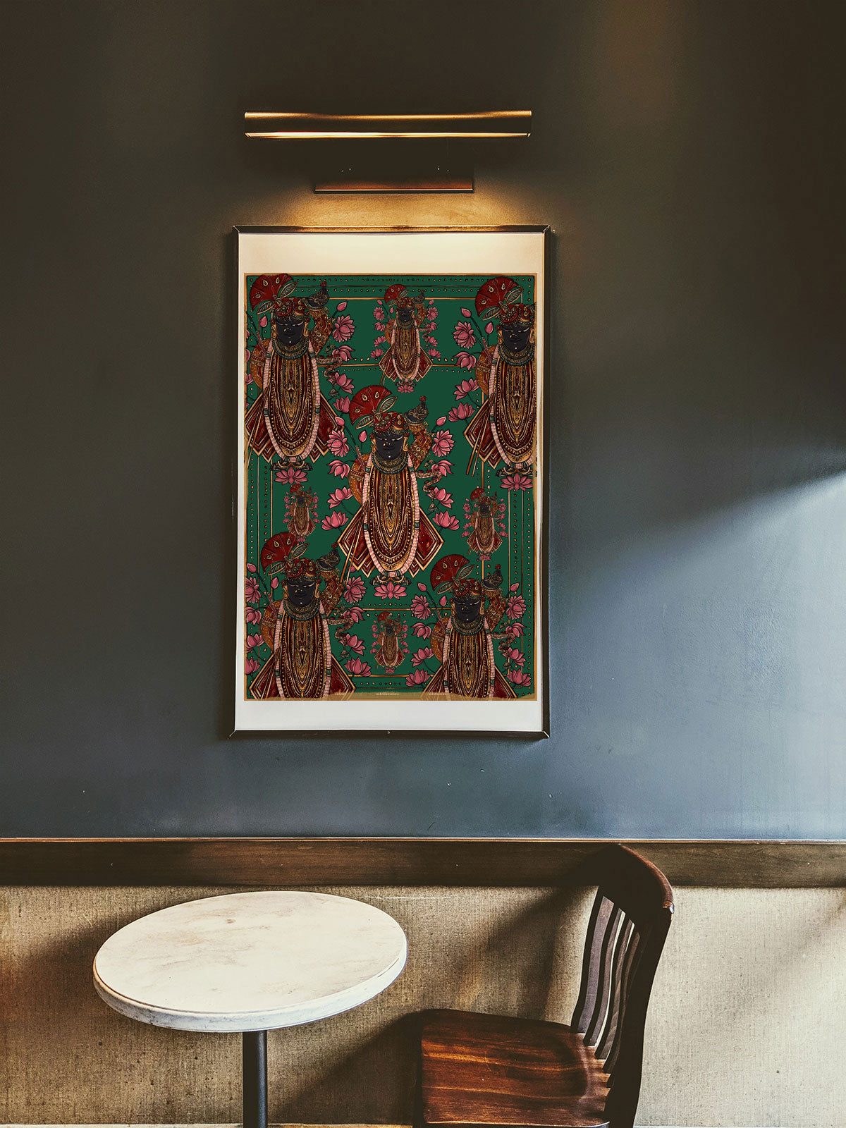 Pichhwai 4 - Srinathji set against a green background