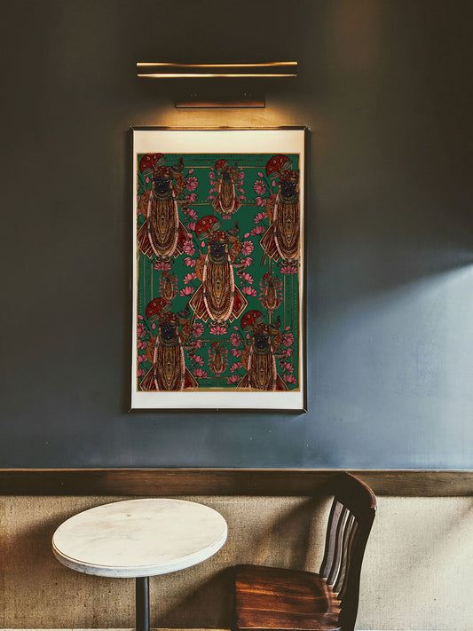 Pichhwai 4 - Srinathji set against a green background